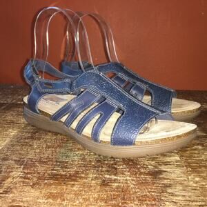 Clarks April Belle Sandals Womens 11 Navy Blue Leather Classic Strappy Comfort